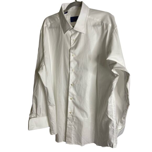 David Donahue Trim Fit Solid French Cuff Tuxedo Dress Shirt Luxury Size 18 34/35 - Picture 5 of 11